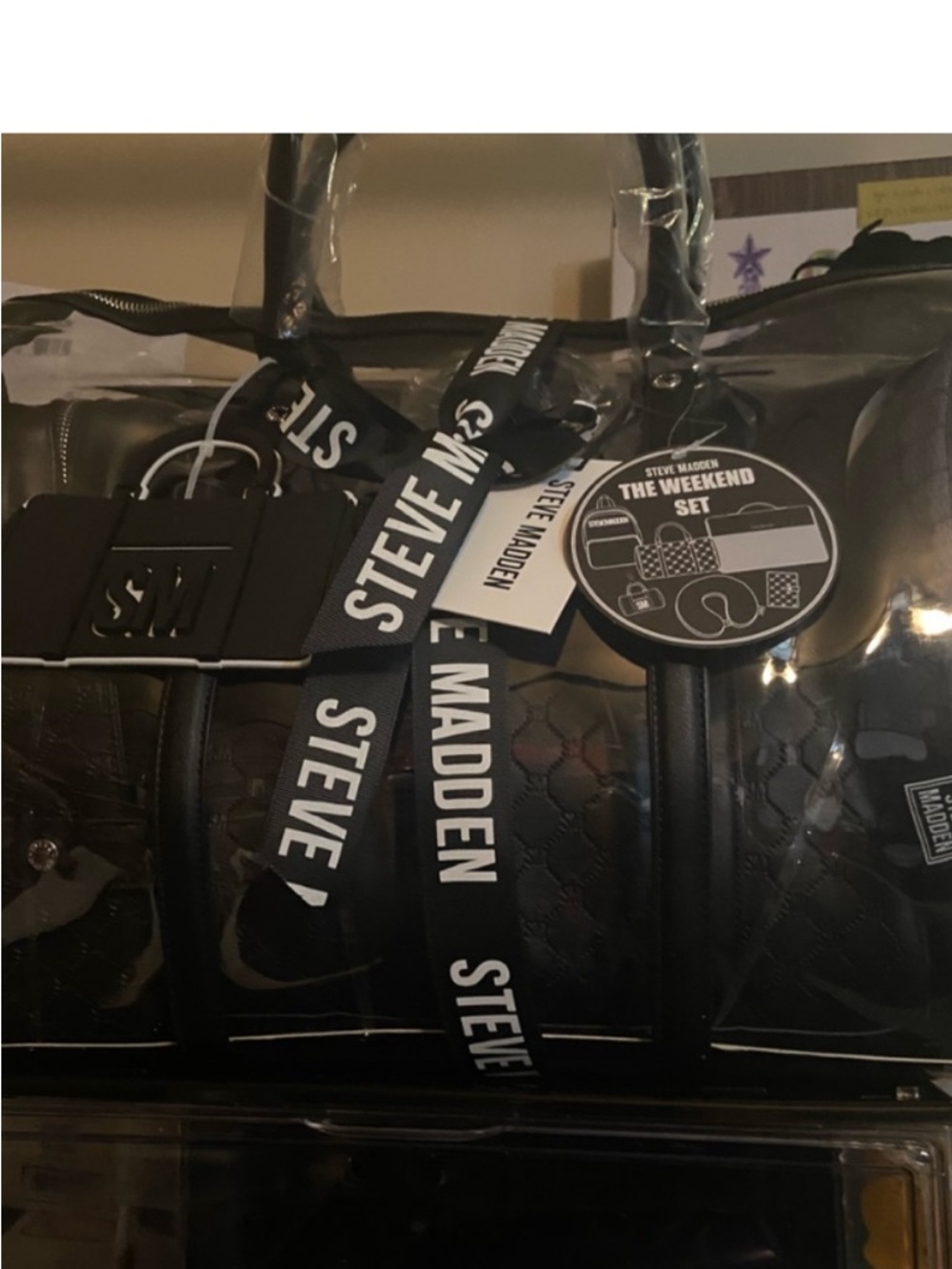 Steve Madden Clear Tote with Black Branded Strap last one